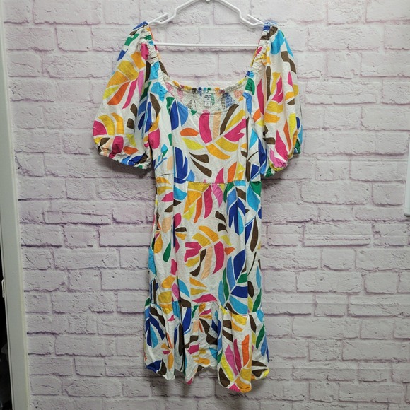 Tabitha Brown Dresses & Skirts - Tabitha Brown Target Tropical Smock Mini Dress 1X Pocket Boho Artsy Resortwear